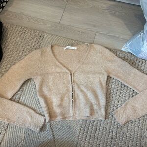 Astr Beige Women's Button-Up Cardigan